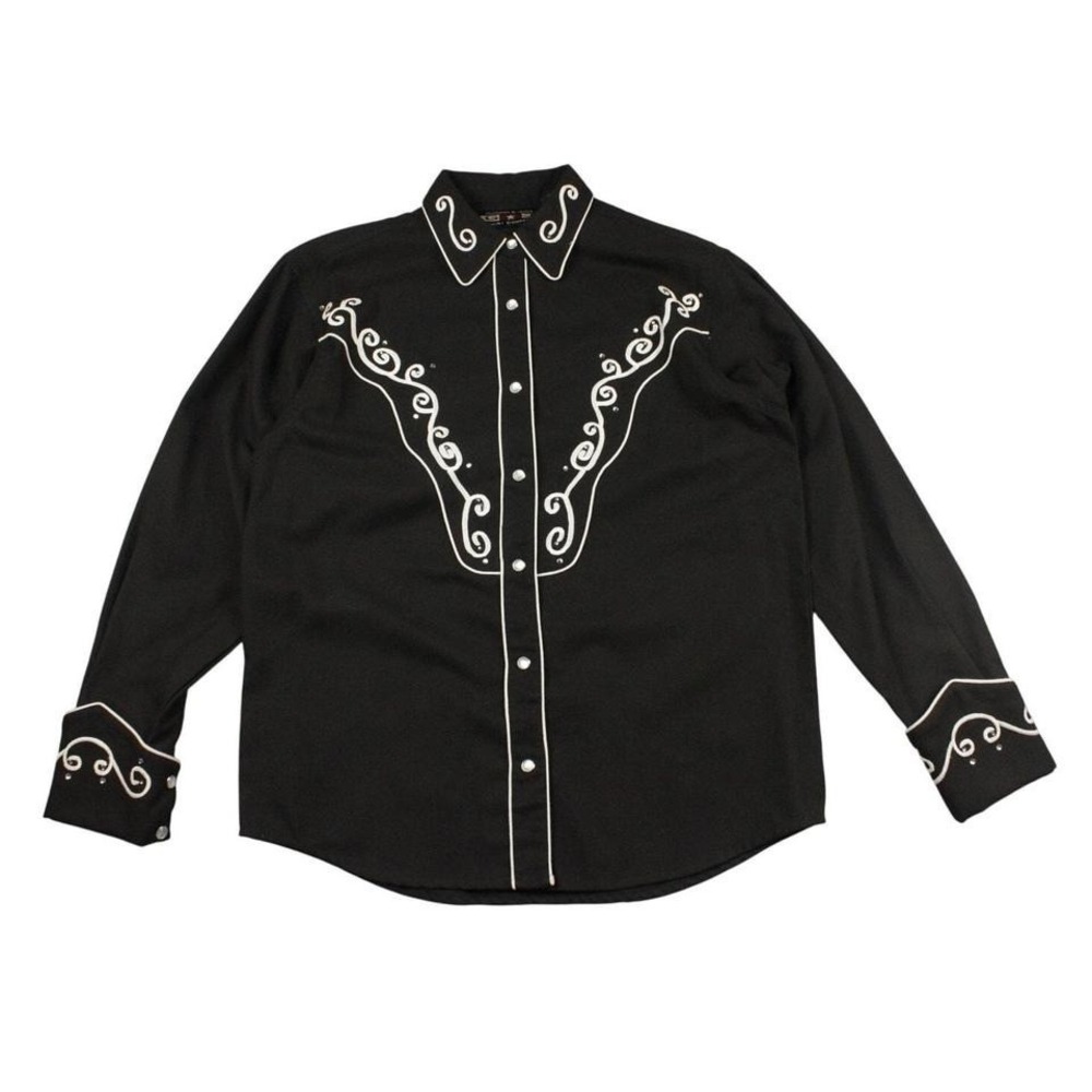 Gordon & James Women S Western Shirt/Blk White Embroidered Rhinestone Pearl Snap